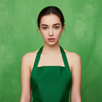 Young woman wearing green apron