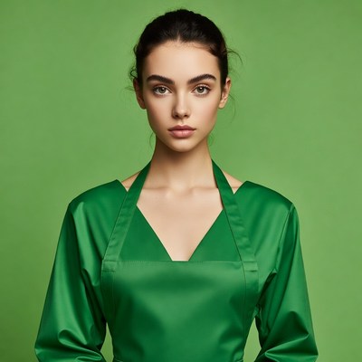 Woman in green dress on green background