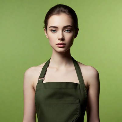 Young woman in green apron