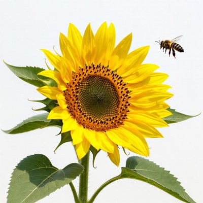 Sunflower with Flying Bee