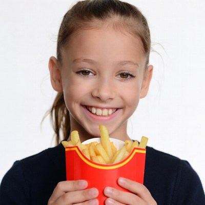 Girl holding french fries box