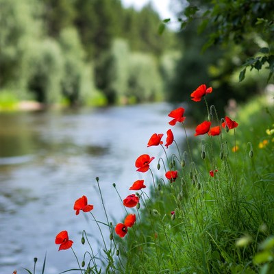 Red Poppies by River