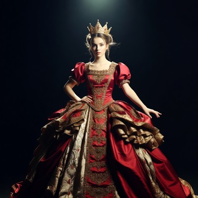Woman in red gown with crown