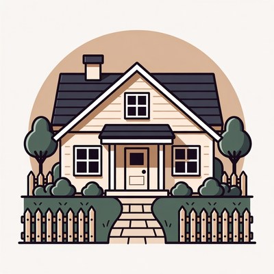 Illustrated House with Picket Fence
