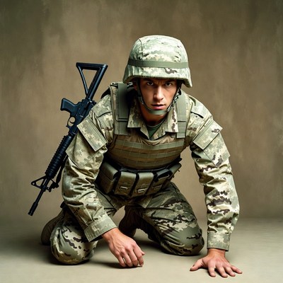 Soldier kneeling with rifle