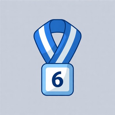 Blue Ribbon with Number 6