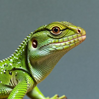 Green lizard close-up portrait