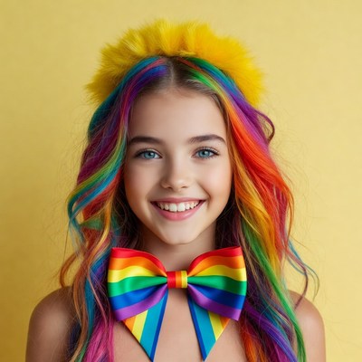 Girl with rainbow hair and bowtie