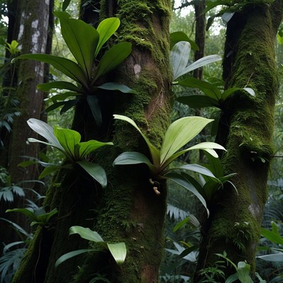 Bird's Nest Ferns on Mossy Trees