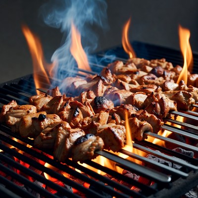 Chicken Skewers Grilling on BBQ