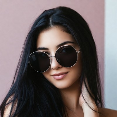 Woman wearing large sunglasses
