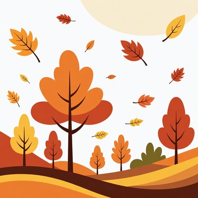Autumn Trees Falling Leaves Illustration