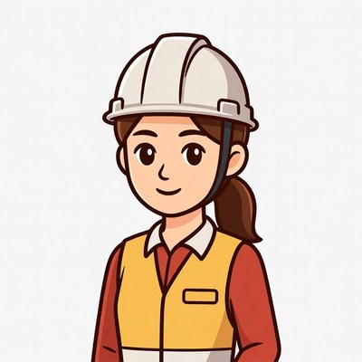 Asian woman in hard hat and vest
