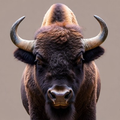 Close-up Bison Head with Horns