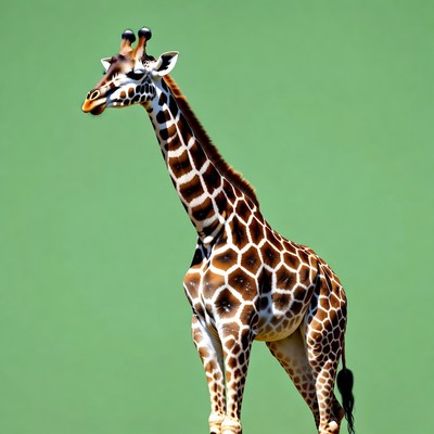 Giraffe standing on green background
