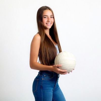 Teen girl holding volleyball