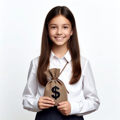 Girl holding money bag