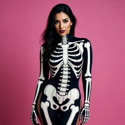Woman in skeleton bodysuit
