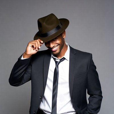 African-American man tipping fedora hat