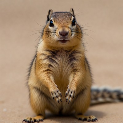 Cute chipmunk sitting on sand
