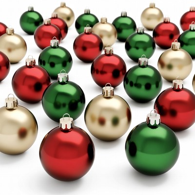 Colorful Christmas Ornaments on White Background