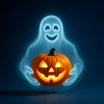 Ghost Holding Jack-o-Lantern Pumpkin