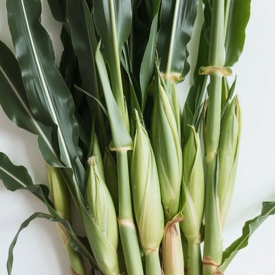 Fresh Corn Stalks on White Background