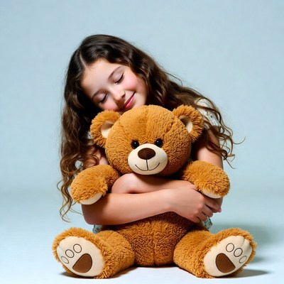 Girl hugging teddy bear
