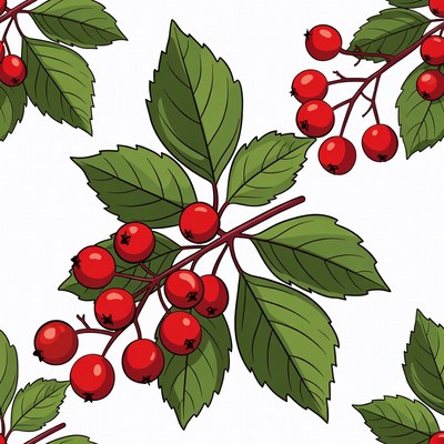 Red Berries Branches Seamless Pattern