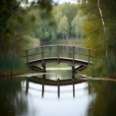 Wooden bridge over calm lake