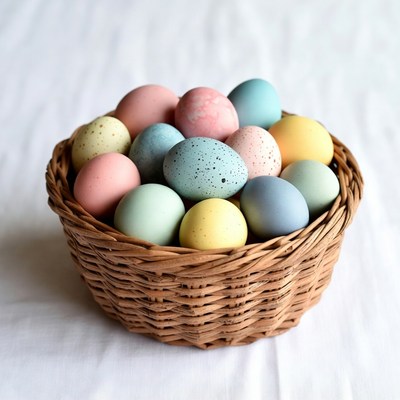 Colorful Easter Eggs in Wicker Basket