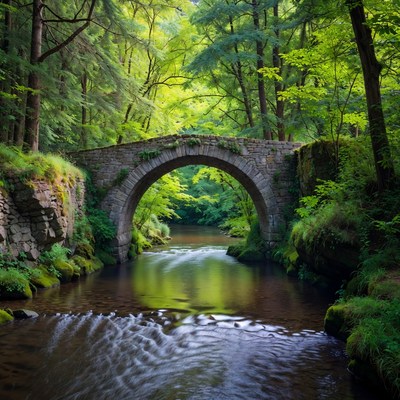 Stone Arch Bridge over Forest Stream