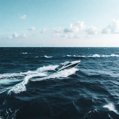 Speedboat racing across ocean waves