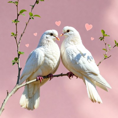 Two white doves perched on branch