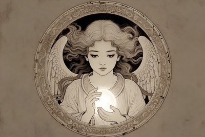 Angel woman holding glowing orb