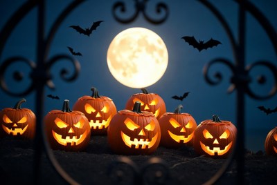Jack-o'-lanterns Behind Halloween Gate