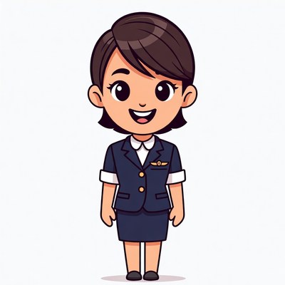 Cartoon Asian flight attendant smiling
