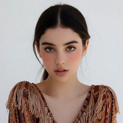 Young woman in fringed dress