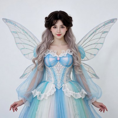 Asian woman in blue fairy costume