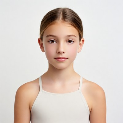 Young girl in white swimsuit