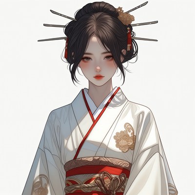 Asian woman in white kimono