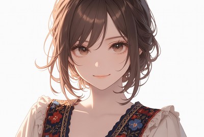Anime girl smiling with brown hair