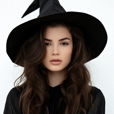 Woman wearing black witch hat