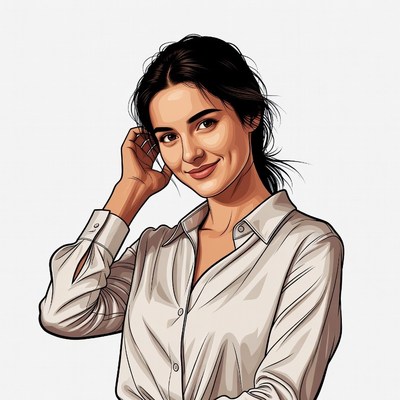 Smiling woman touching hair illustration