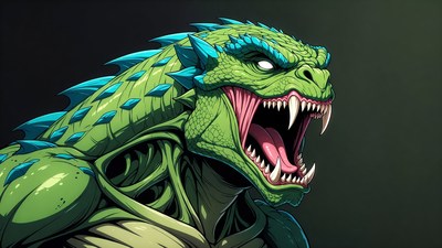 Roaring Green Lizard Monster