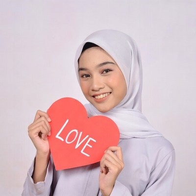 Asian woman holding LOVE heart sign