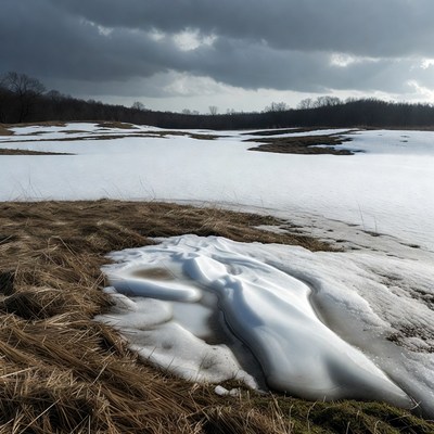 Snowy Field Under Dark Clouds