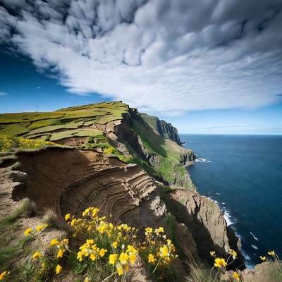 Cliff Edge with Yellow Flowers and Ocean