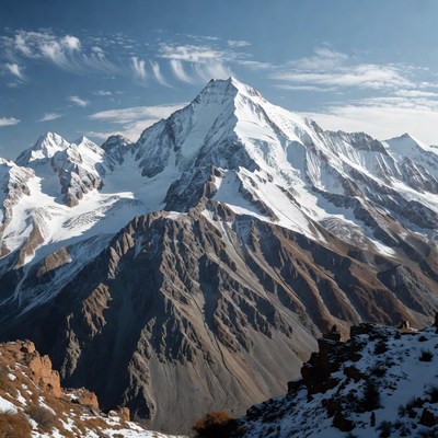 Snowy Mountain Peak with Clouds