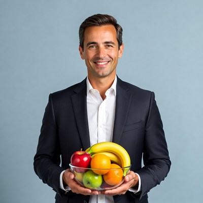 Man holding fruit bowl
